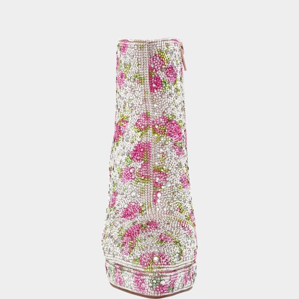 NEW BETSEY JOHNSON Delia Rhinestone Floral Booties Floral 367tn - Picture 9 of 12